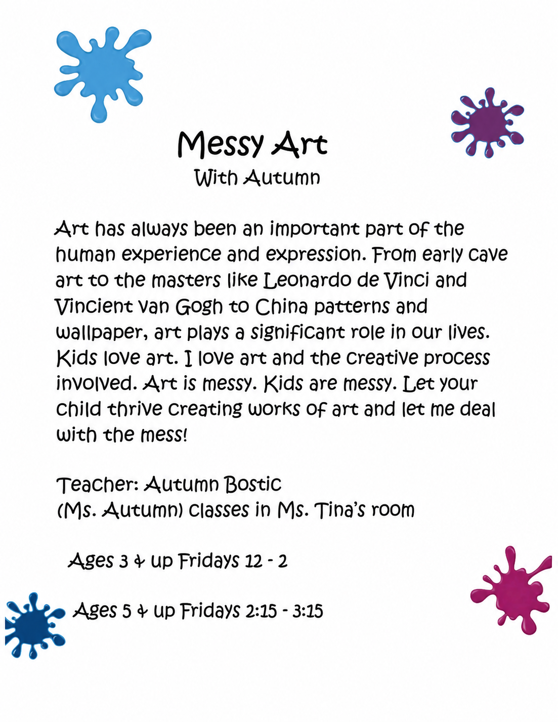 Messy Art with Autumn program flyer