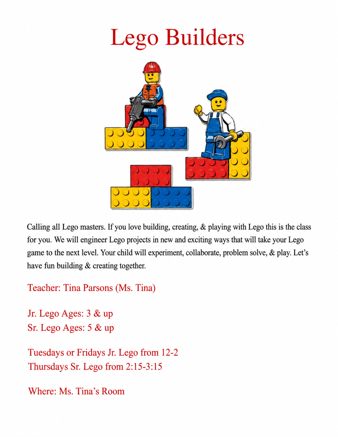 LEGO Builders program flyer