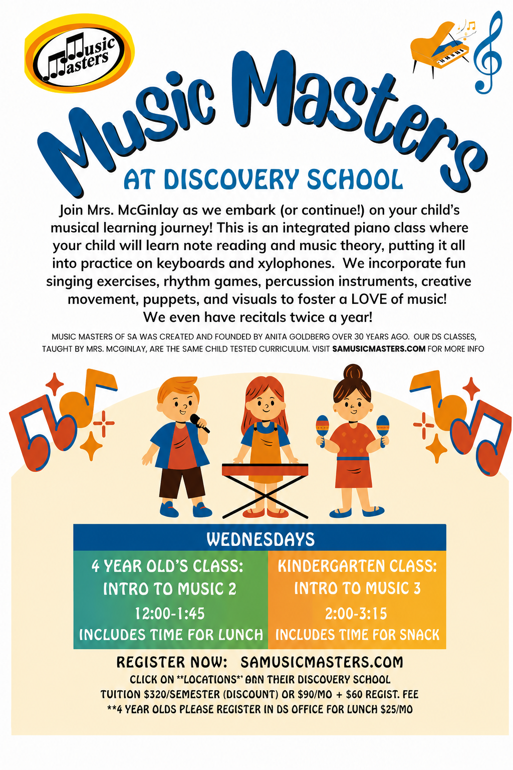 Music Masters at Discovery School program flyer