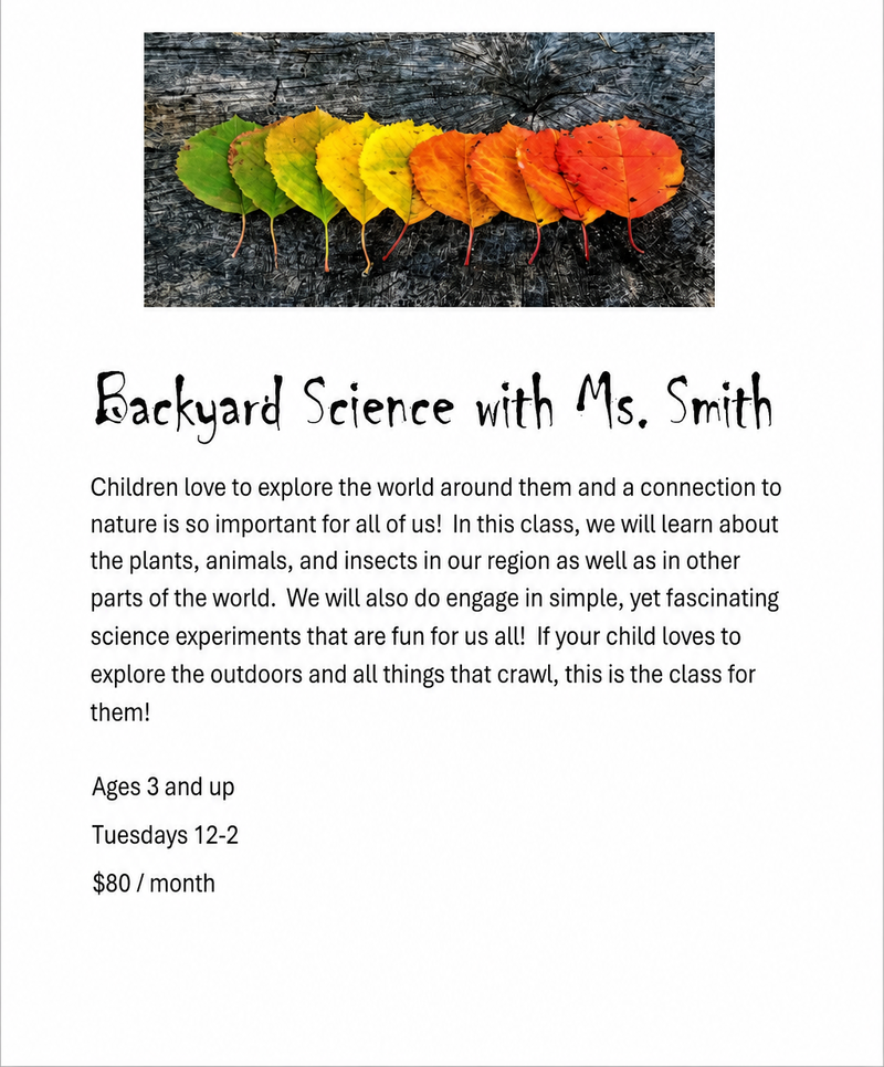 Backyard Science with Ms. Smith program flyer