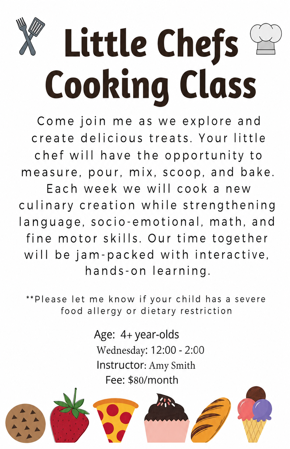 Little Chefs Cooking Class program flyer