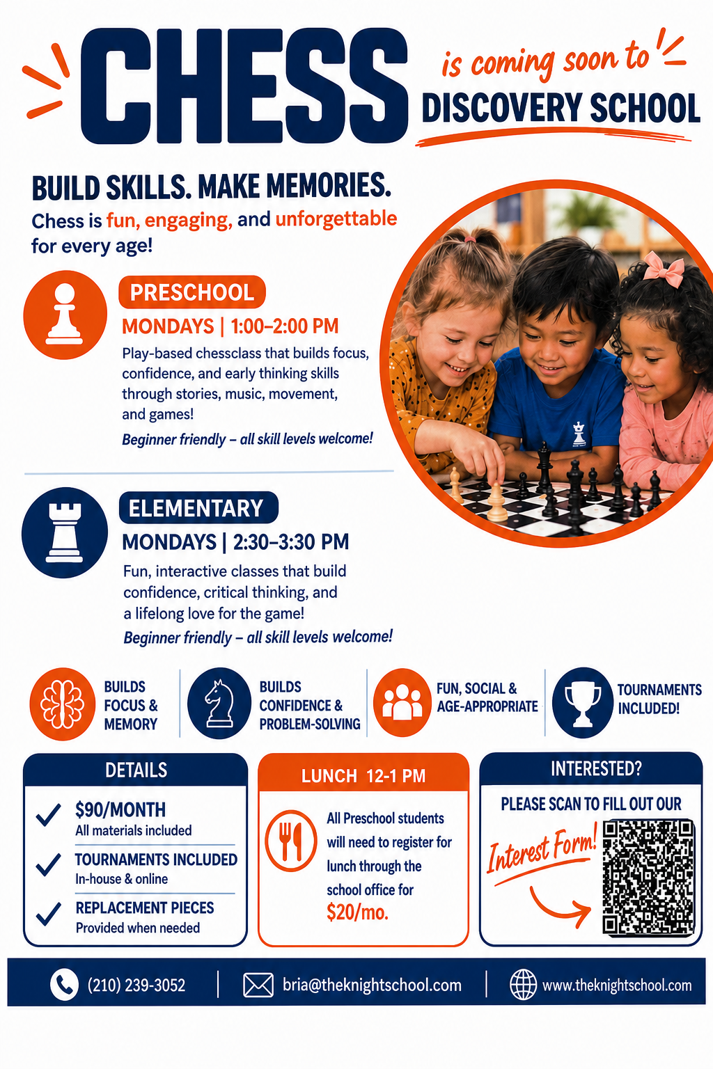 Chess program flyer with interest details